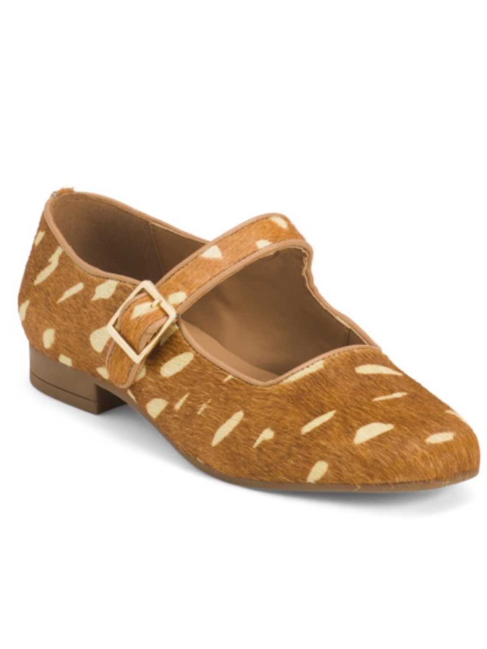 Allonsi  Mary Jane Flats in Light Brown Spotted Haircalf
